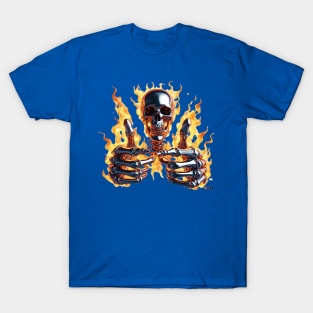 Thumbs Up Flaming Skull by focusln T-Shirt